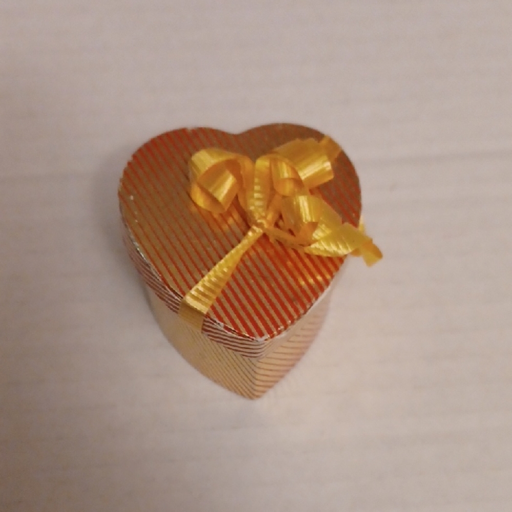 4/$30 Heart-Shaped Gold and Red Striped Ring Gift Box